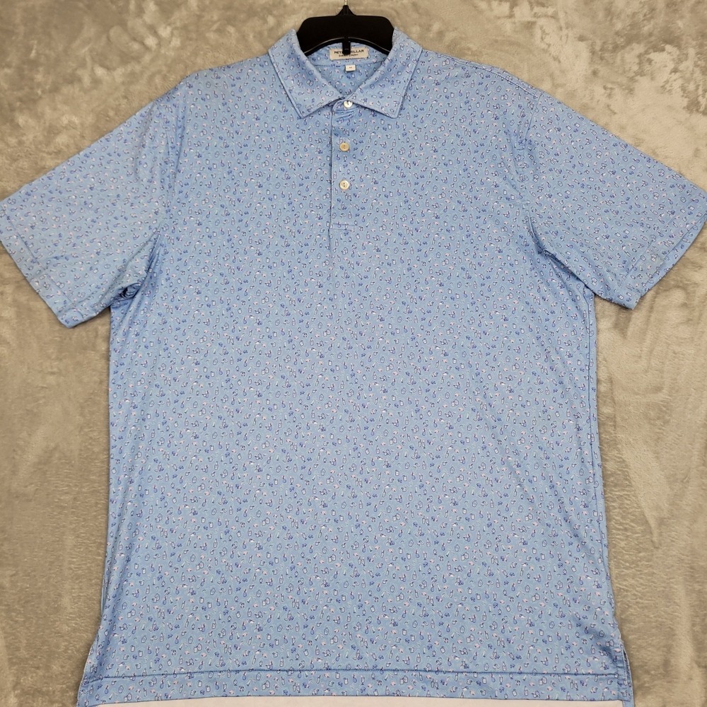Peter Millar Summer Comfort Men's M Blue Pineapple Cocktail Rum Print Polo Shirt